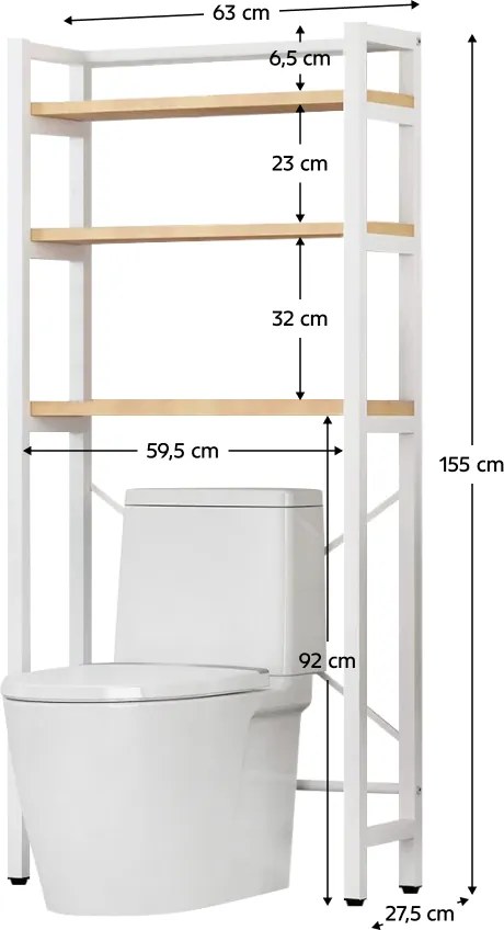 Polcállvány WC fölé, tölgy natural/fehér, BALRAM
