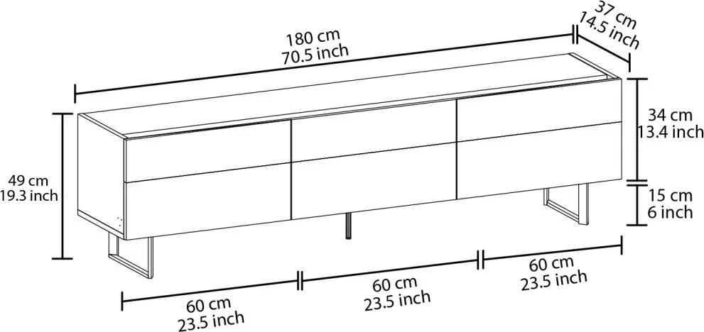 Sign TV-állvány, fekete-tölgy, 180 cm