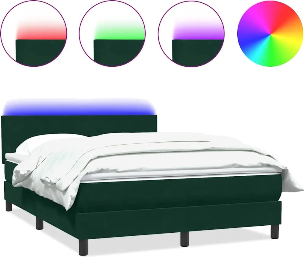 vidaXL sötétzöld bársony rugós és LED-es ágy matraccal 160x220 cm