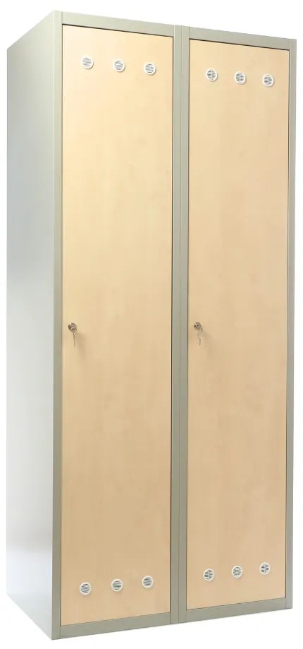 Fém szekrény fa ajtókkal, 80 x 50 x 180 cm, hengerzár, juhar