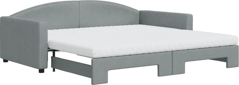 vidaXL világosszürke kihúzható szövet heverő matracokkal 100 x 200 cm