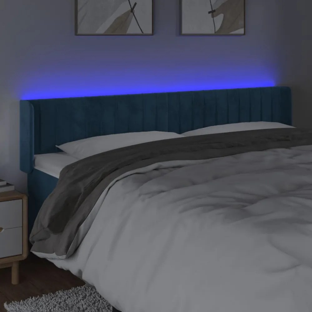 sötétkék bársony LED-es fejtámla 203 x 16 x 78/88 cm