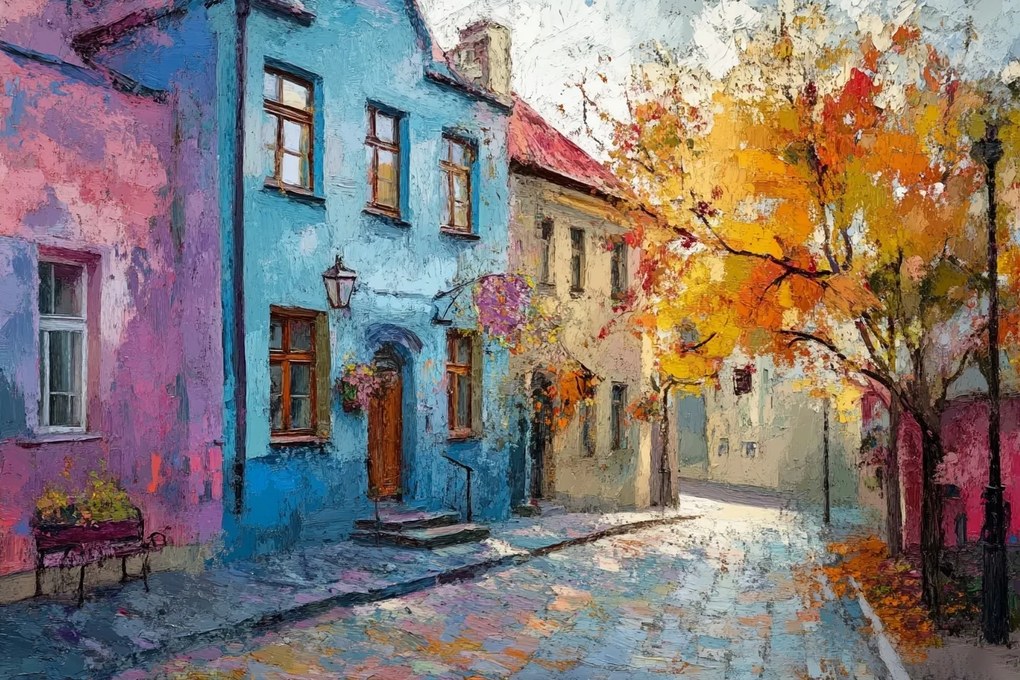 Vászonkép Canvas Város Utca Házak Bérházak Ősz Kilátás 120x80