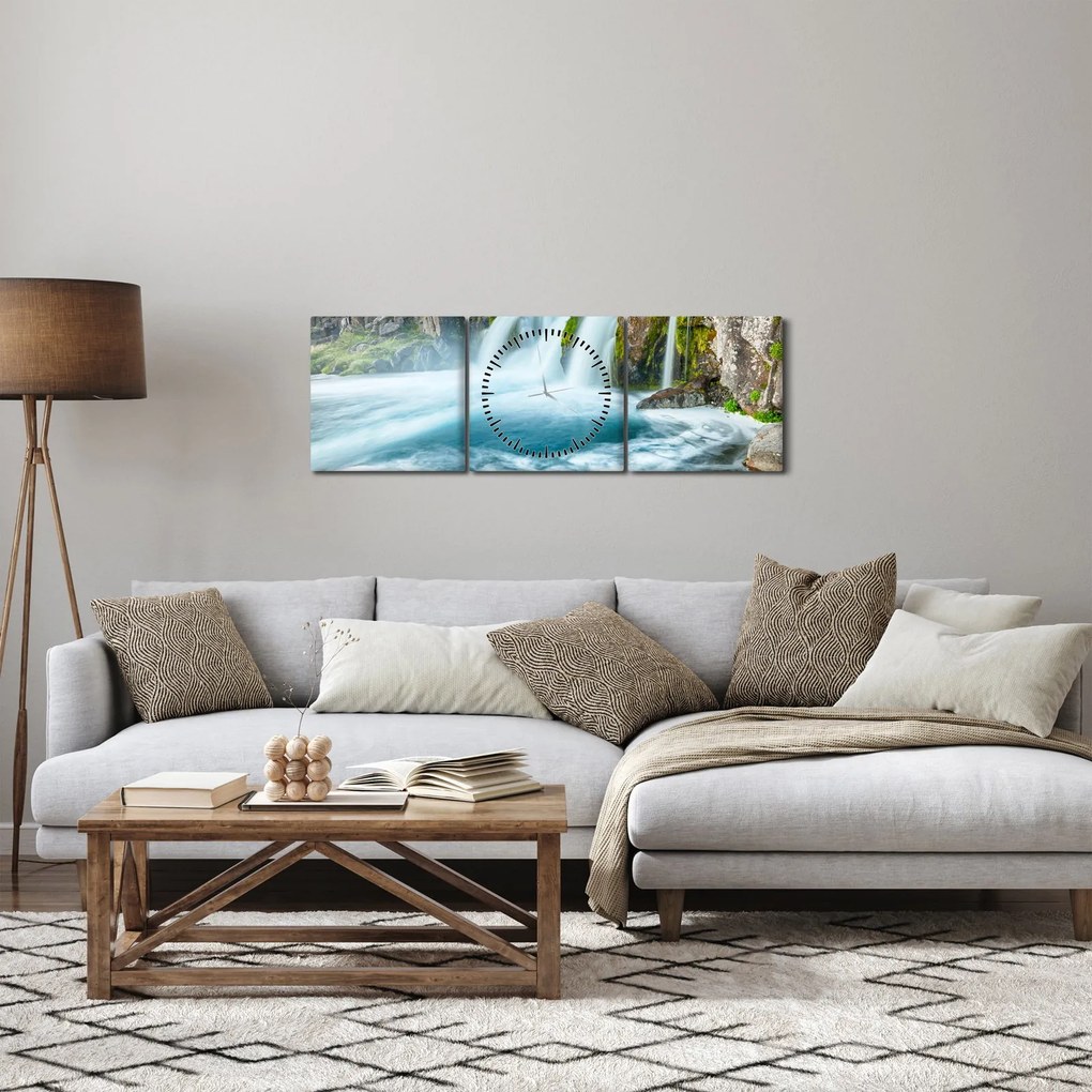 Kép - sziklák és a vízesés (órával) (90x30 cm)