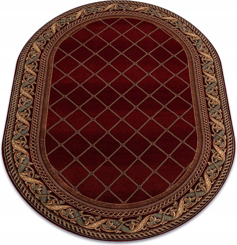 Nappali szőnyeg gyapjú Omega ovális Kastor 2 Kockás Keret piros 200x300 cm