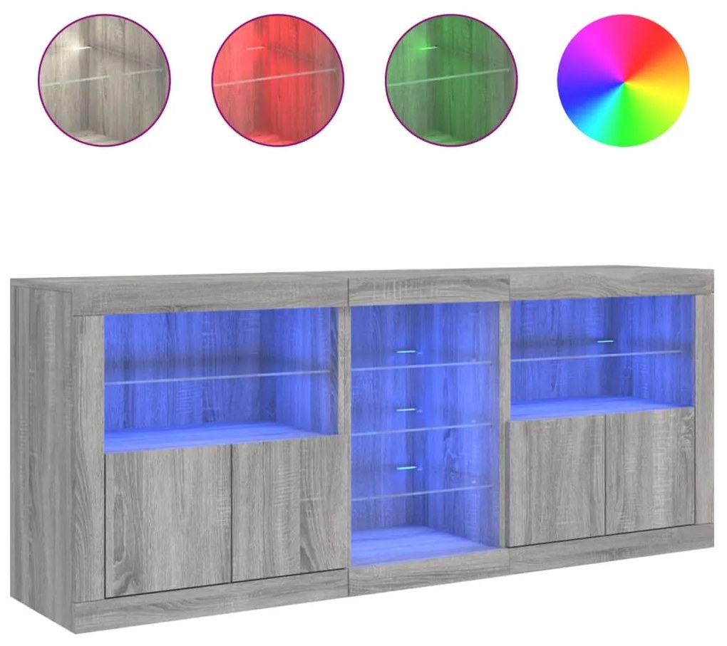 Szürke sonoma tálalószekrény LED-világítással 162 x 37 x 67 cm