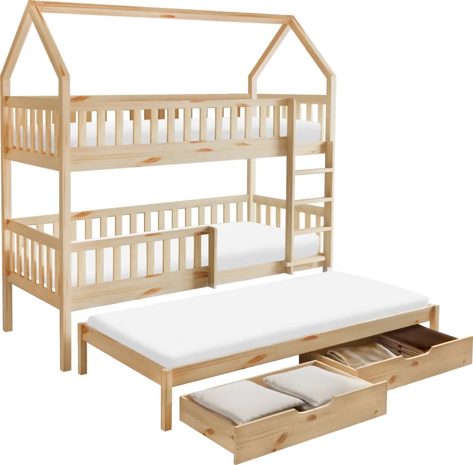 Montessori emeletes ágy pótággyal, természetes, VENITA TYP 1