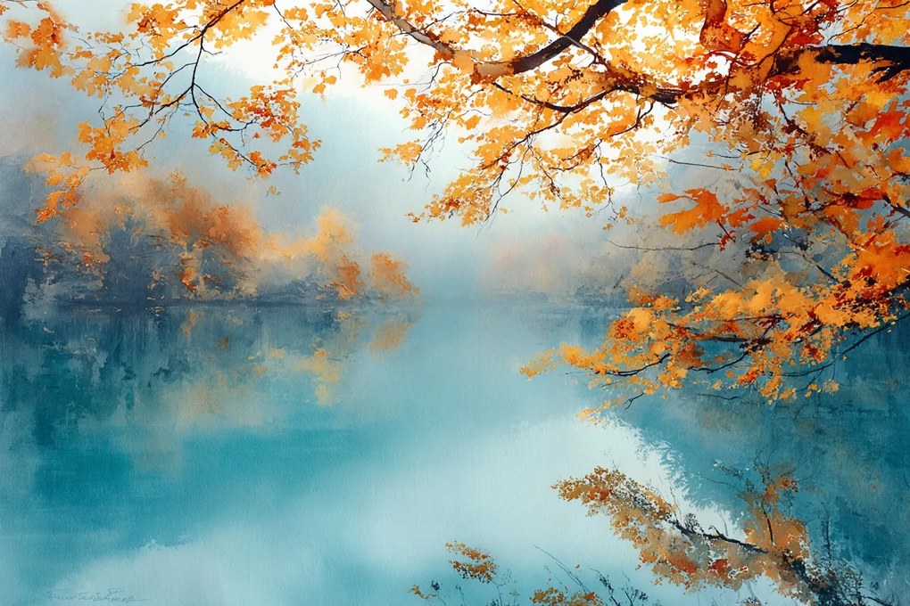 Fotótapéta Flizelina Tájkép Ősz Fa Tó Tükröződés 208x146 ragasztó