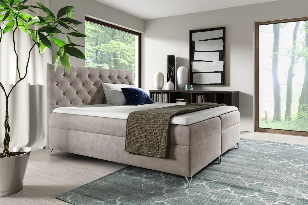 Boxspring ágy, 140x200, szürkésbézs Taupe Velvet szövet, GULIETTE + ajándék
