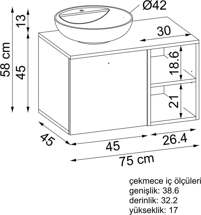 Mosdószekrény, 75 cm – TR283VLN1184