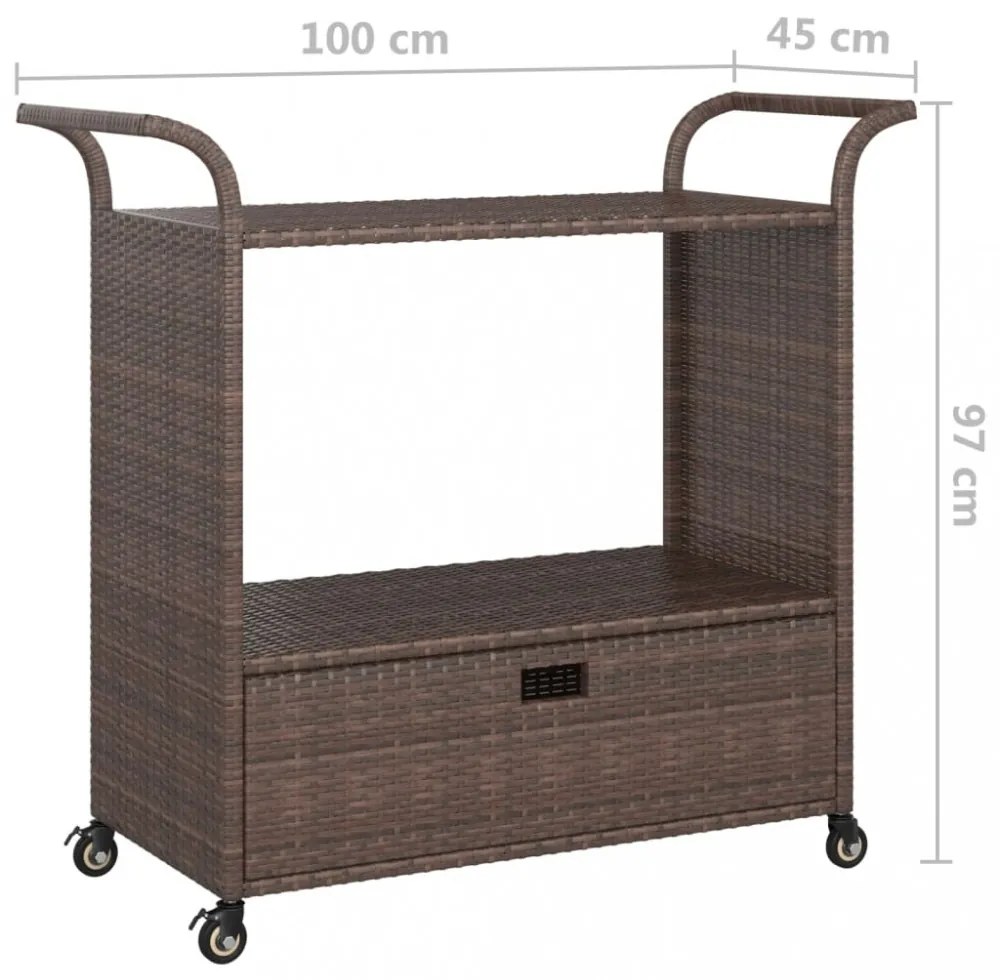 barna polyrattan bárkocsi fiókkal 100 x 45 x 97 cm