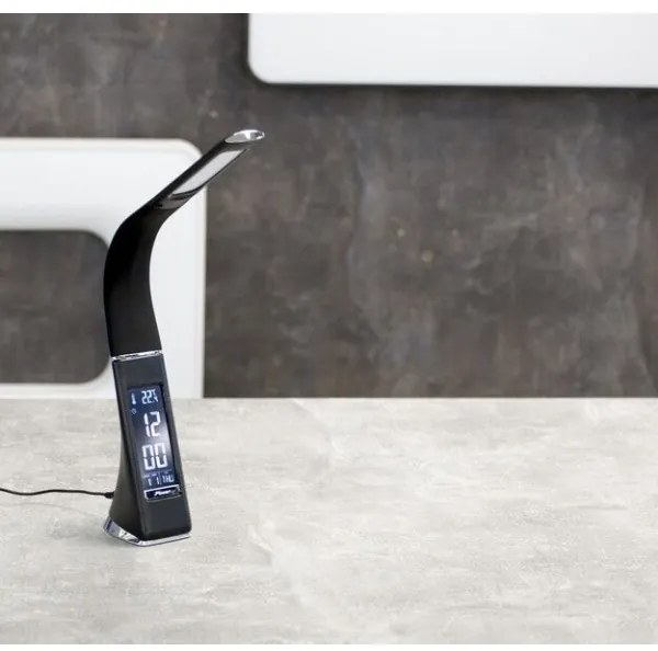 Immax 08947L - LED Asztali lámpa kijelzővel LEATHER LED/6,5W/5V fekete