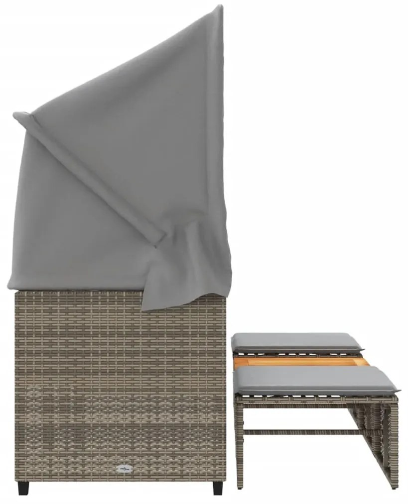 3 személyes szürke polyrattan kerti kanapé baldachinnal/székkel