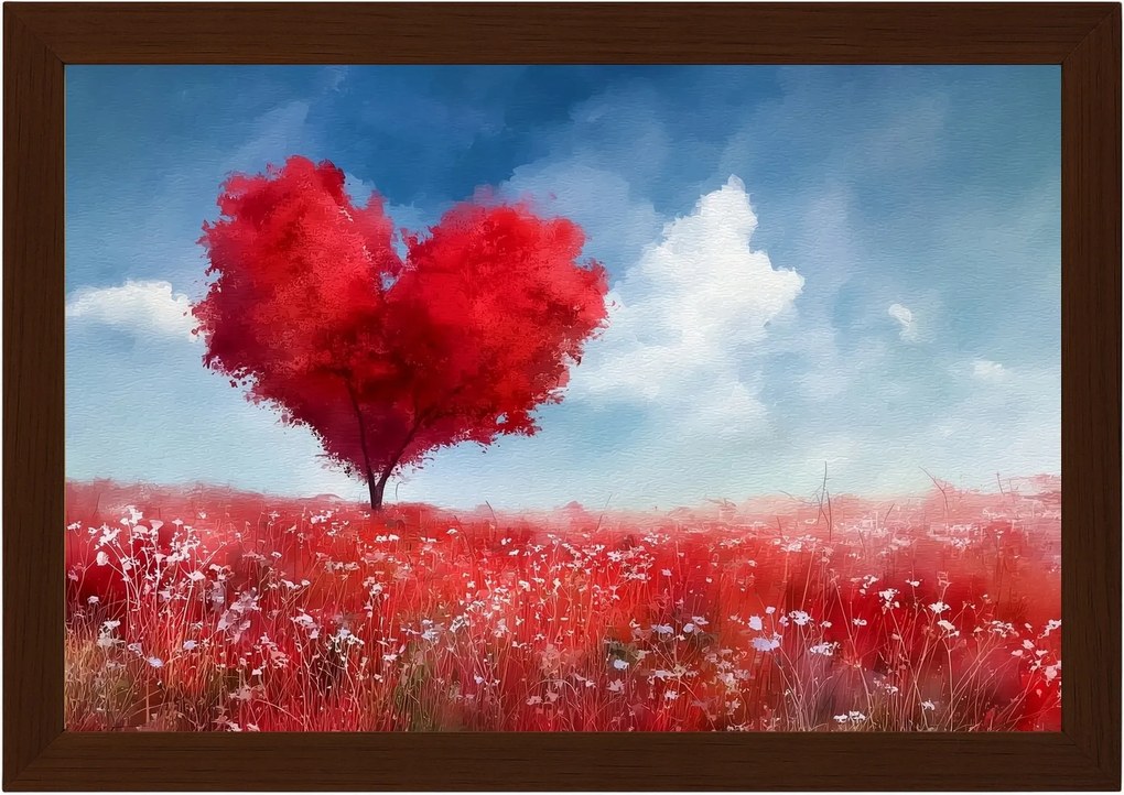 Poszter Keret Fa Piros Szív Fa Szerelem Romantika 60x40