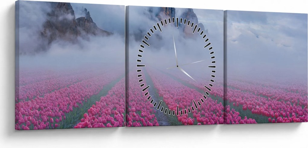 Kép - Tájkép tulipánmezőkkel (órával) (90x30 cm)