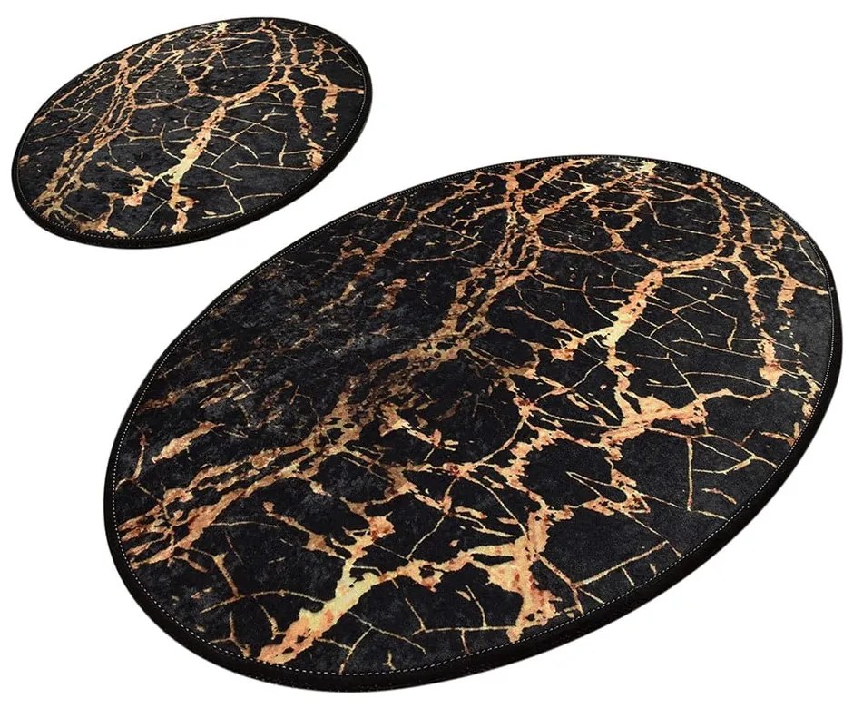 Gold Marble 2 db-os fekete ovális fürdőszobai kilépő szett - Foutastic