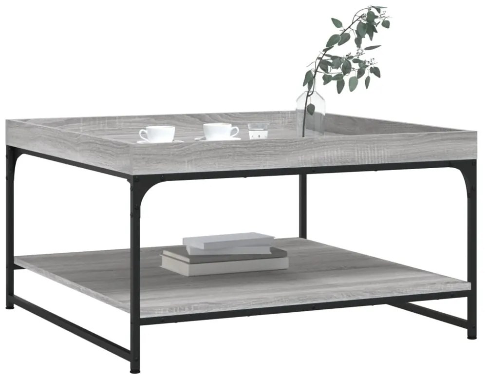 szürke sonoma szerelt fa és vas dohányzóasztal 80 x 80 x 45 cm