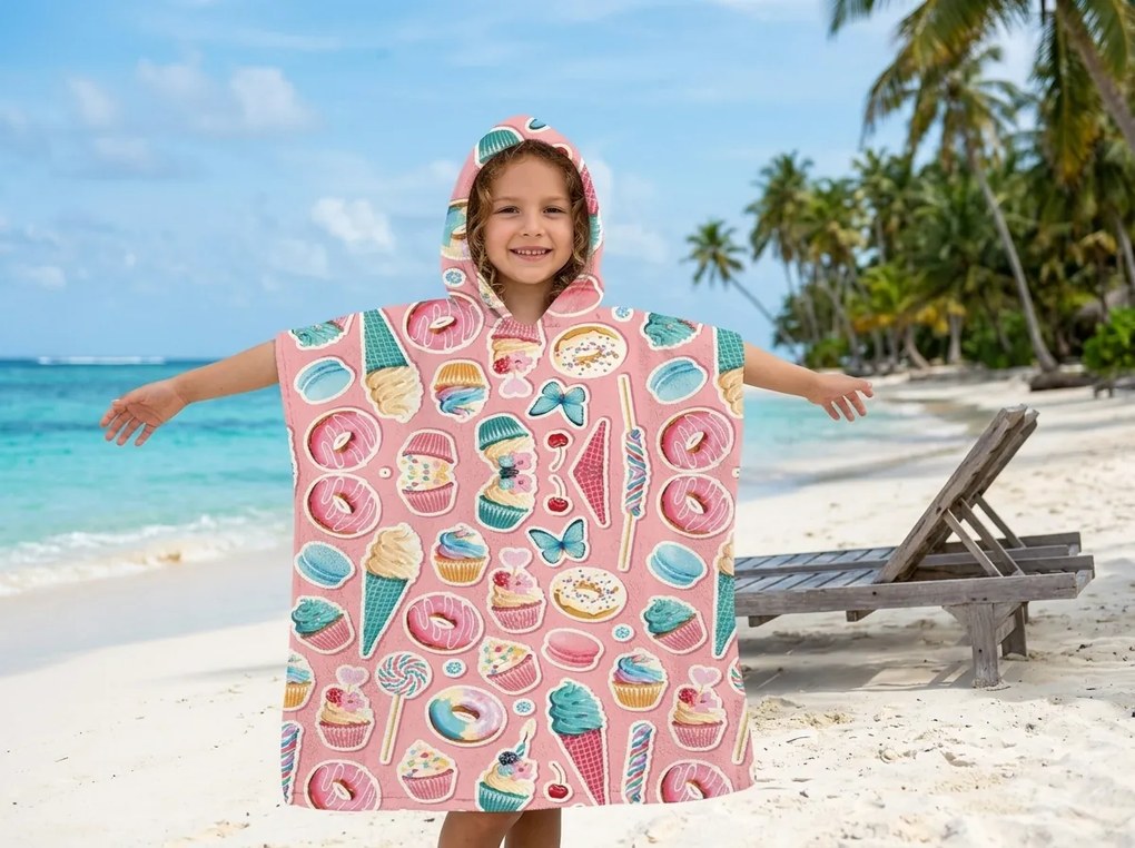 Gyermek poncsó SWEETIE rózsaszín 60x120 cm