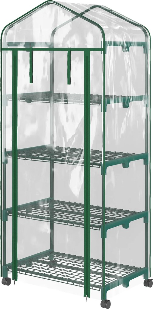 Outsunny Üvegház Rolóval és Polcokkal, Télen Használható Acél Üvegház, Üvegház Erkélyre, Kertbe, Paradicsomház 69 x 50 x 165 cm, Üvegház Paradicsomokh