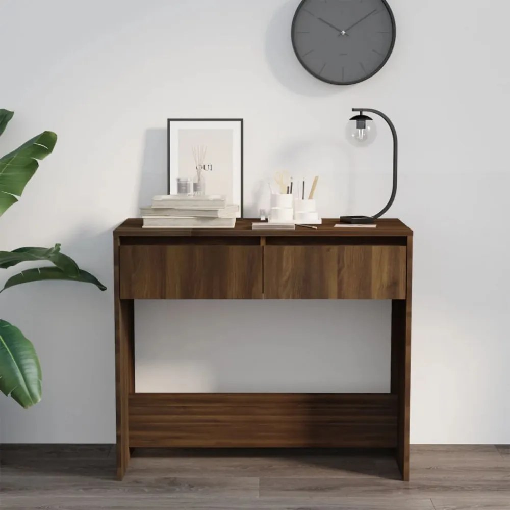 barna tölgyszínű szerelt fa dohányzóasztal 89x41x76,5 cm