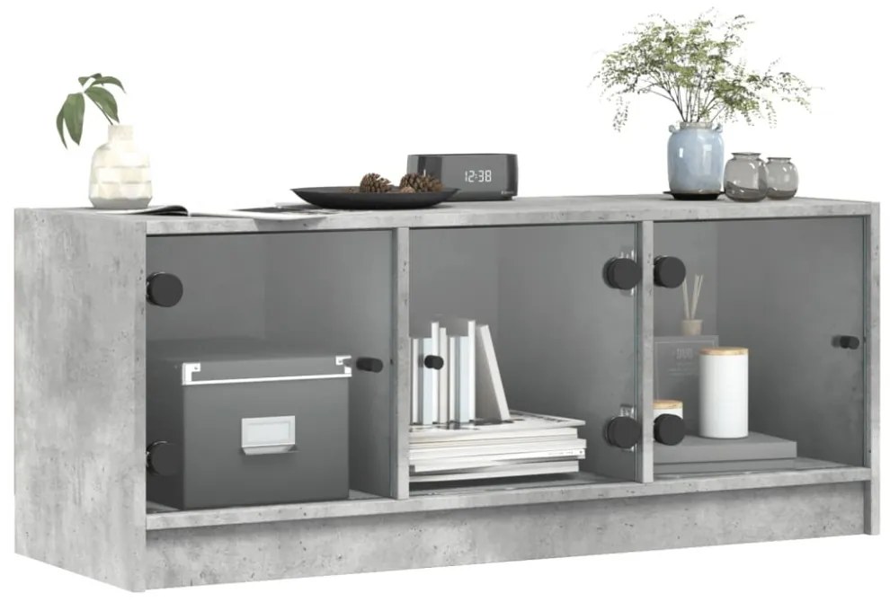 betonszürke TV-szekrény üvegajtókkal 102 x 37 x 42 cm