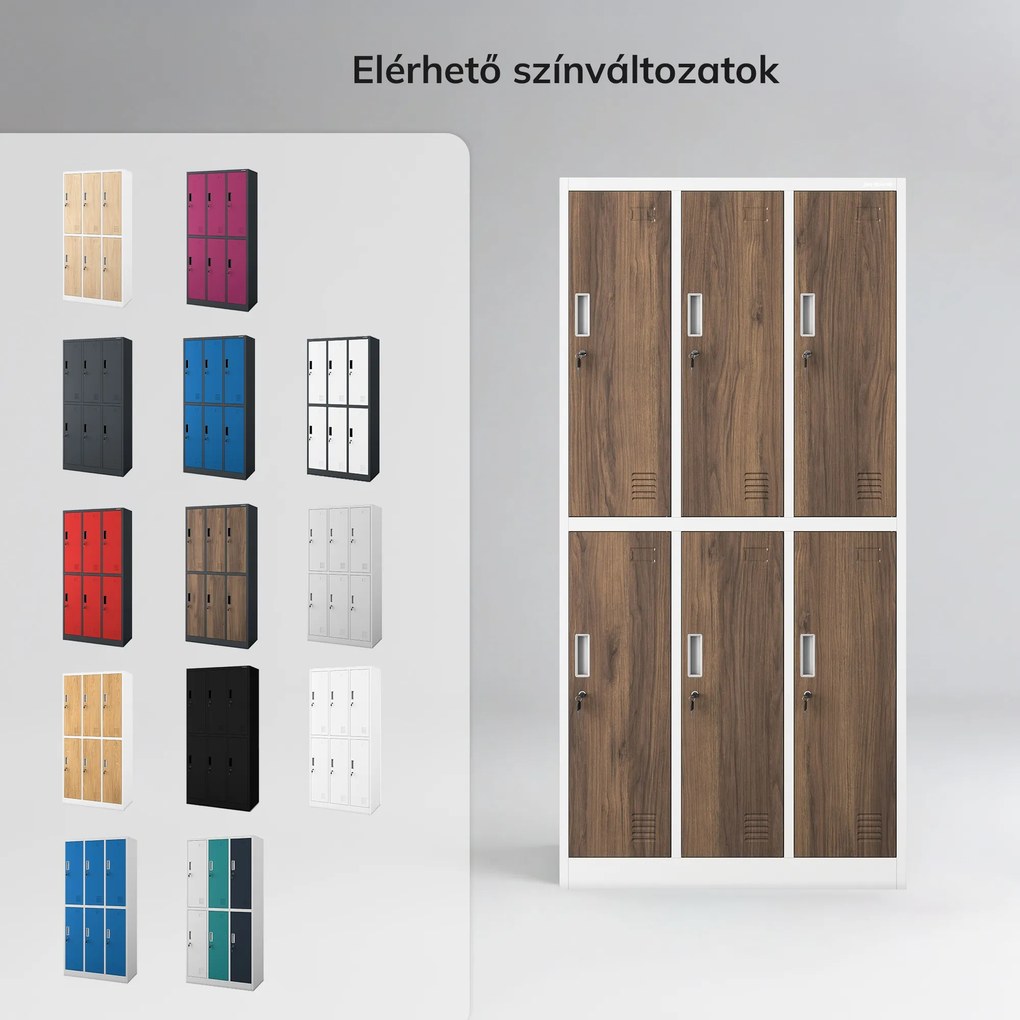 IGOR fehér / dió színű, 6 ajtós Eco Design BHP öltözőszekrény, 900 x 1850 x 450 mm