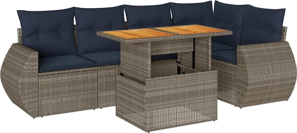 vidaXL 6 részes szürke polyrattan kerti ülőgarnitúra párnákkal