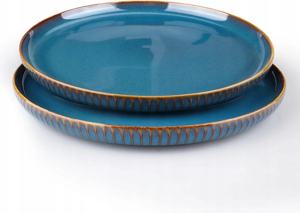 2 Db-os Kerámia Lapos Tányér Szett Kék Ebédhez És Reggelihez