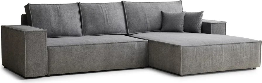 Szürke zsenília kinyitható-tárolóhelyes sarokkanapé (jobb oldali-heverő résszel) Maze – Maison de Rêve