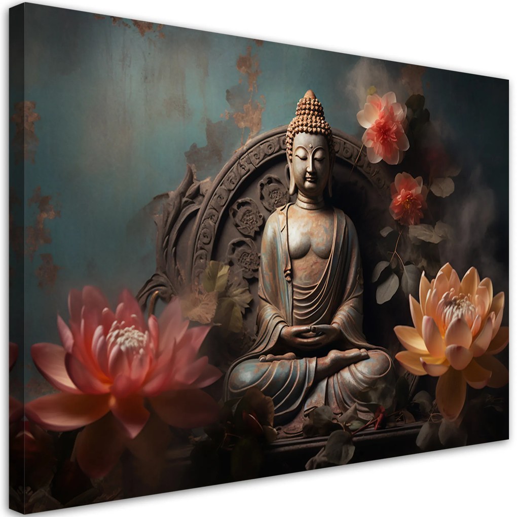 Gario Vászonkép Buddha szobor és virágok Méret: 100 x 70 cm