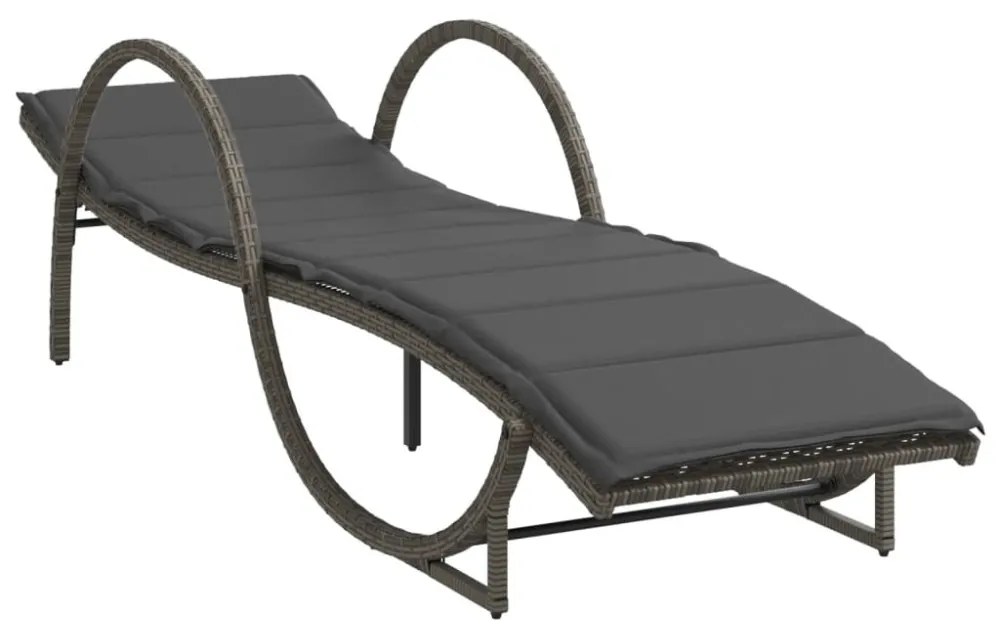 szürke polyrattan napozóágy párnával 60x199x42 cm