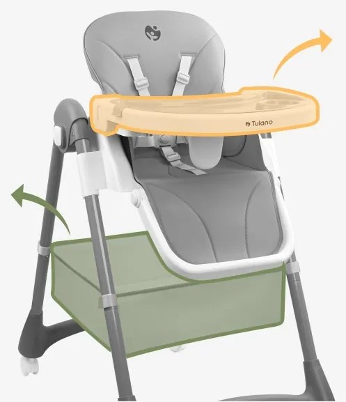 Összecsukható etetőszék 8 fokozatú ülés beállítás, vízálló anyag, szürke