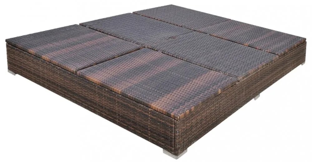 barna polyrattan napozóágy napernyővel