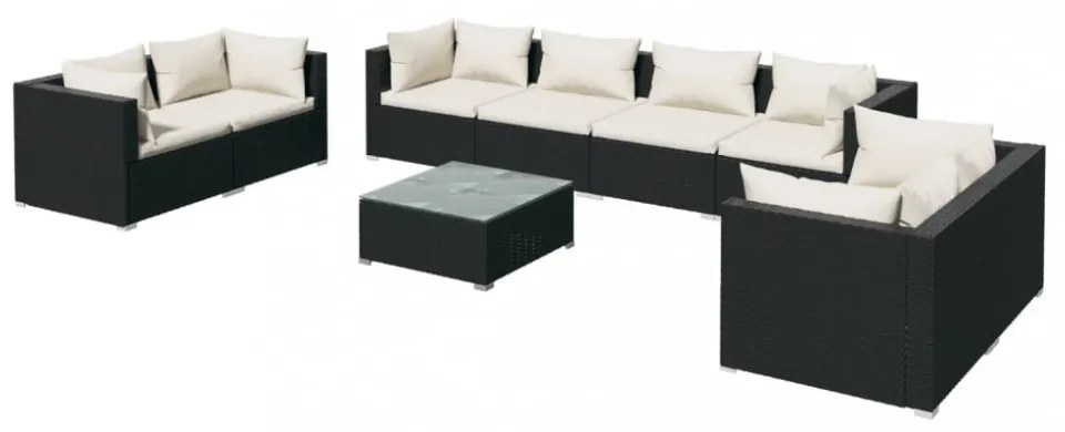 vidaXL 9 részes fekete polyrattan kerti ülőgarnitúra párnákkal