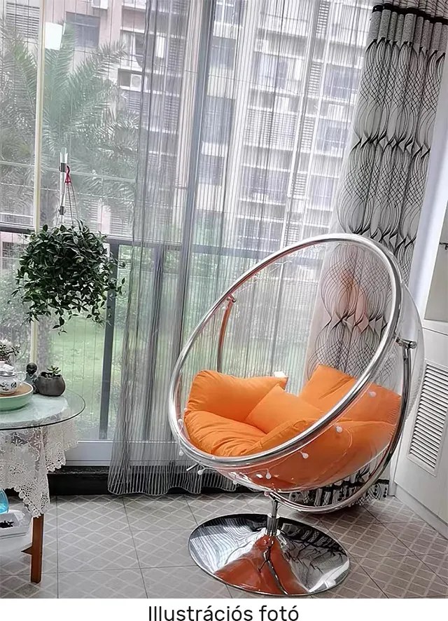 Függő fotel állvánnyal, átlátszó/ezüst/szürke, BUBBLE NEW TYP 2