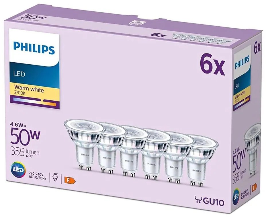 KÉSZLET 6x LED Izzó Philips GU10/4,6W/230V 2700K