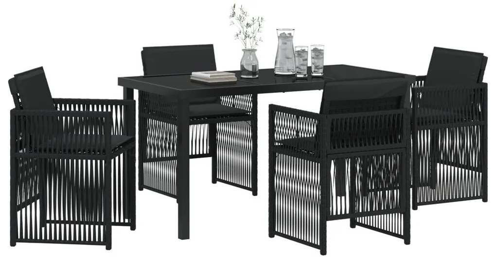 5 Darabos Kert Étlkező Szett Párnákkal Fekete Poly Rattan