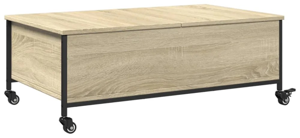 sonoma tölgy szerelt fa dohányzóasztal kerekekkel 91x55x34cm
