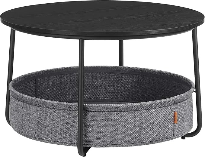 SALMA dohányzóasztal tárolókosárral, Ø 75 cm, fekete