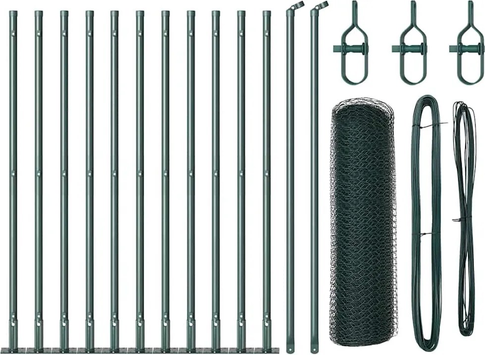 vidaXL Kerítésoszlop Zöld 25 x 0,4 m (25 mm-es háló) Acél és PVC