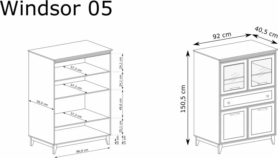 Aldabra Windsor W-5 vitrin, kasmír / természetes tölgy