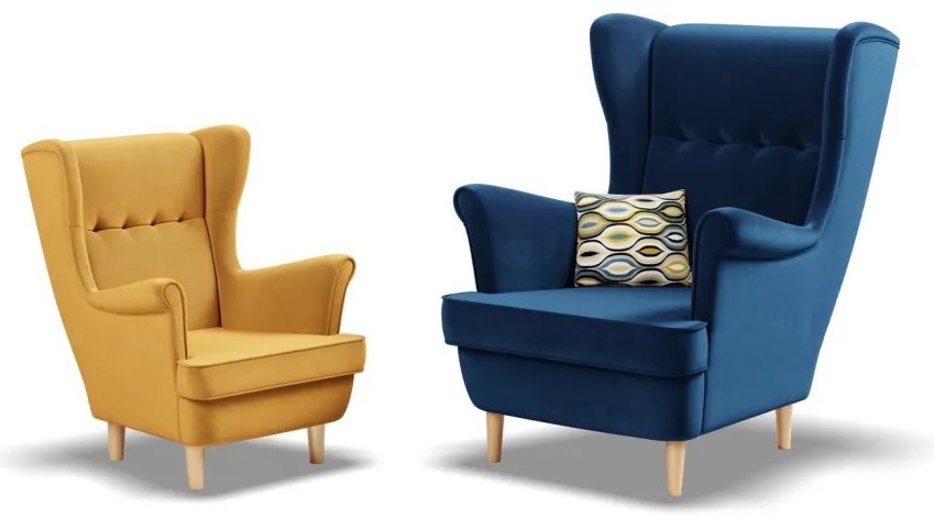 Uszak Mini fotel, bársony, sárga