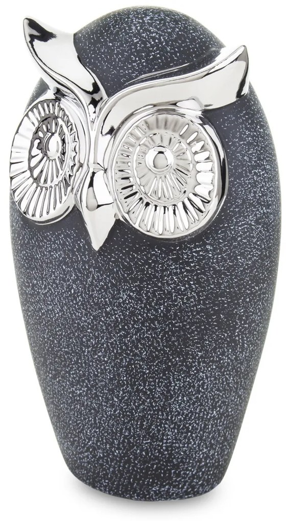Modern design szürke bagoly asztali dekorációs szobor ezüst szemekkel 20x11,5x9,5cm