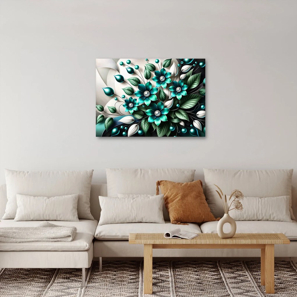 Kép - 3D türkiz virágok (70x50 cm)