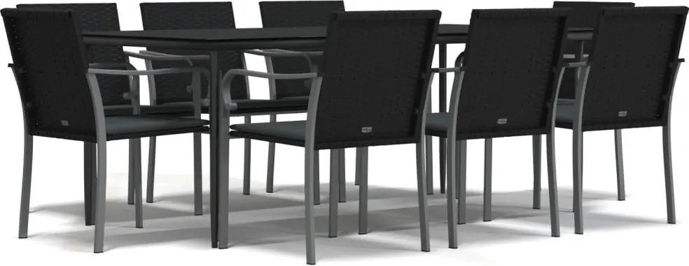 vidaXL 9 részes polyrattan és acél kerti étkezőgarnitúra párnával