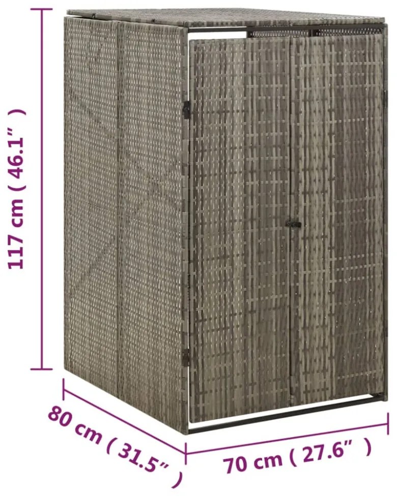 szürke polyrattan kerekes kukatároló fészer 70 x 80 x 117 cm