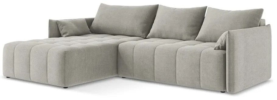 Világosszürke kinyitható-tárolóhelyes sarokkanapé (bal oldali-heverő résszel) Moku – Makamii