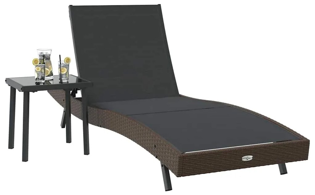 Napozóágy asztallal 2 pcs Barna, fekete 40 x 40 x 40.5 cm