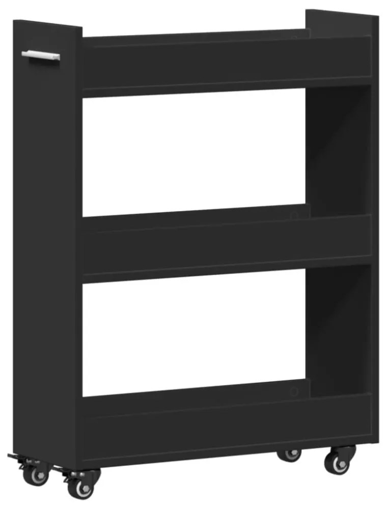 fekete szerelt fa szekrény kerekekkel 60 x 22 x 79 cm