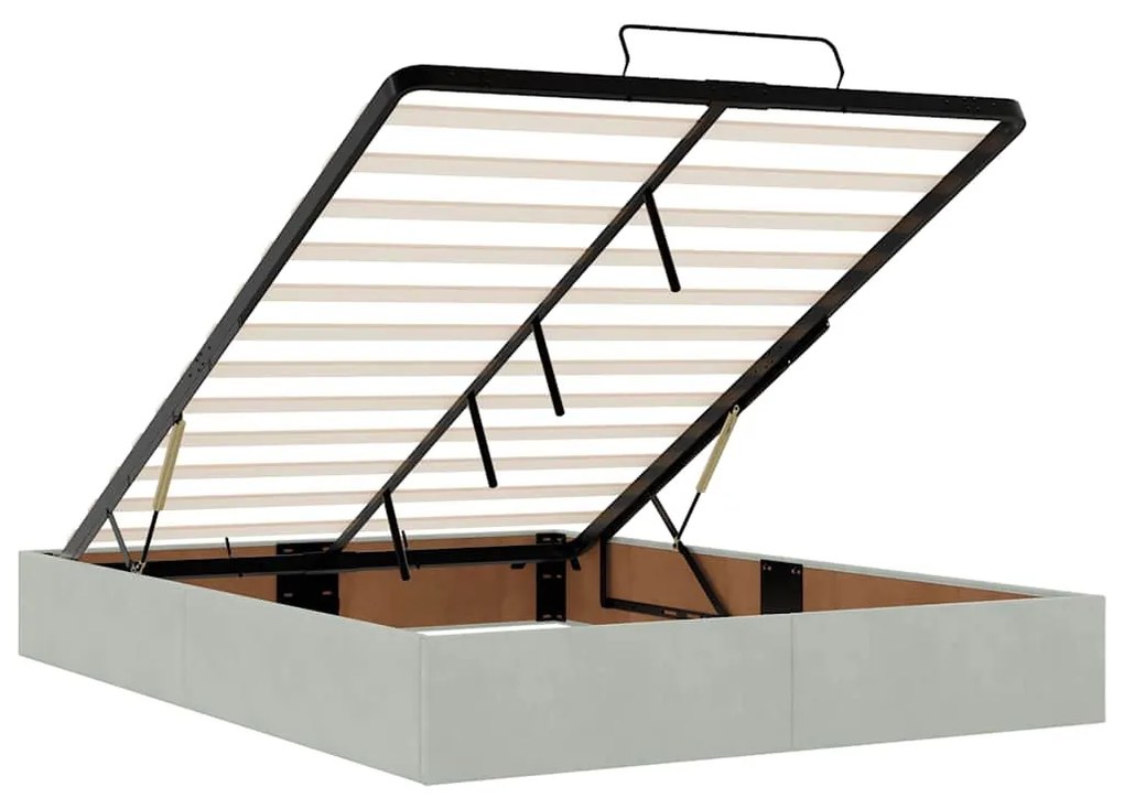 Ottomán ágykeret matracokkal világosszürke 140x190cm bársony